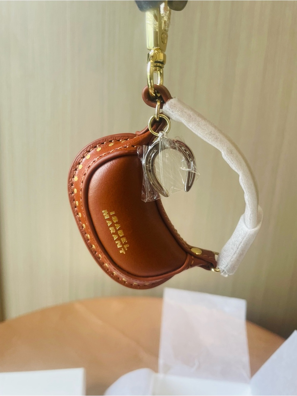 Isabel Marant Brown Leather Mini Saddle Keychain/Bag Charm with Original Package